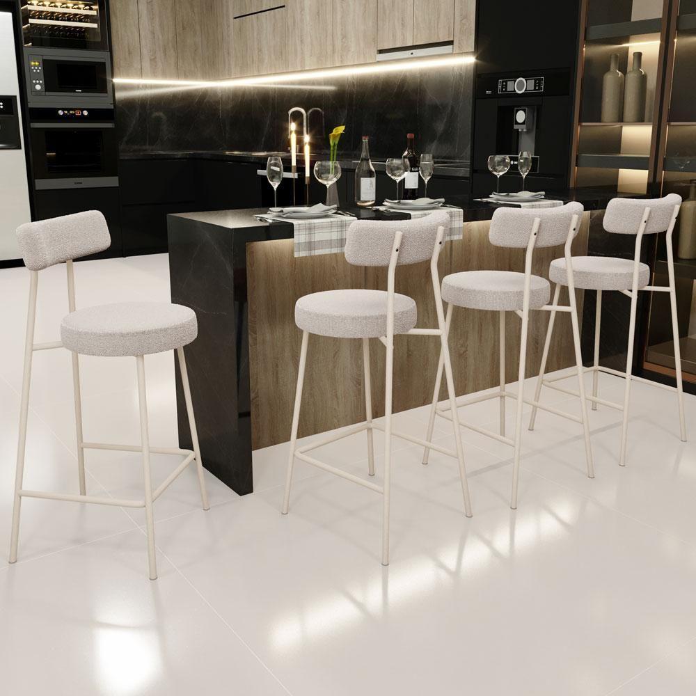 Kit 02 Banquetas Baixa Cozinha Sala Jantar Bancada Milão Arena L02 Bouclê Creme - Lyam Decor - 2