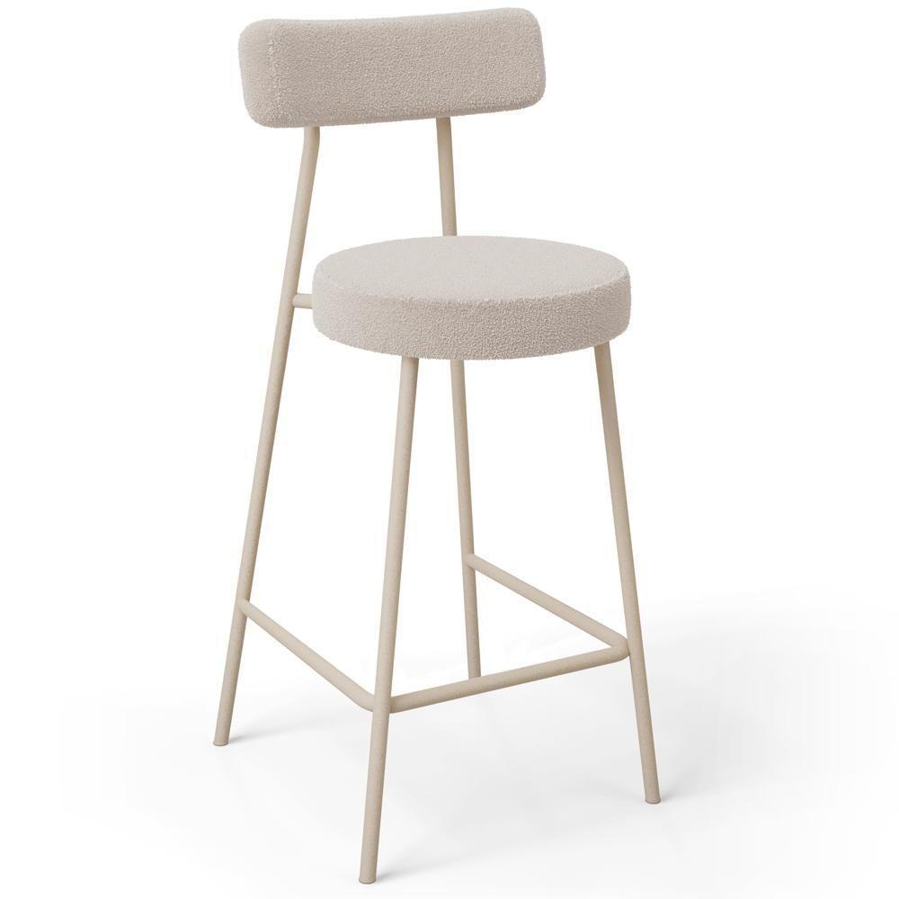 Kit 02 Banquetas Baixa Cozinha Sala Jantar Bancada Milão Arena L02 Bouclê Creme - Lyam Decor - 3