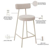 Kit 02 Banquetas Baixa Cozinha Sala Jantar Bancada Milão Arena L02 Bouclê Creme - Lyam Decor