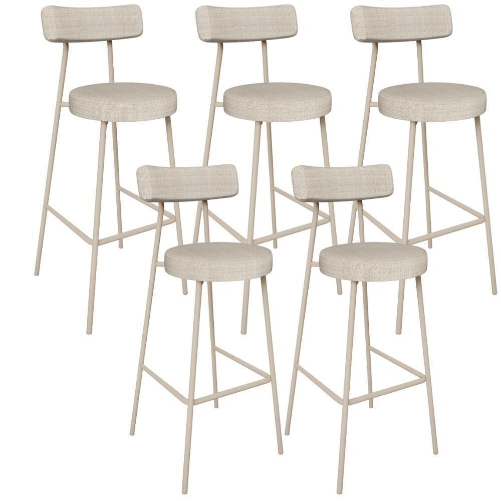 Kit 05 Banquetas Alta Bar Cozinha Sala De Jantar Aço Milão Arena L02 Linho Palha - Lyam Decor - 1