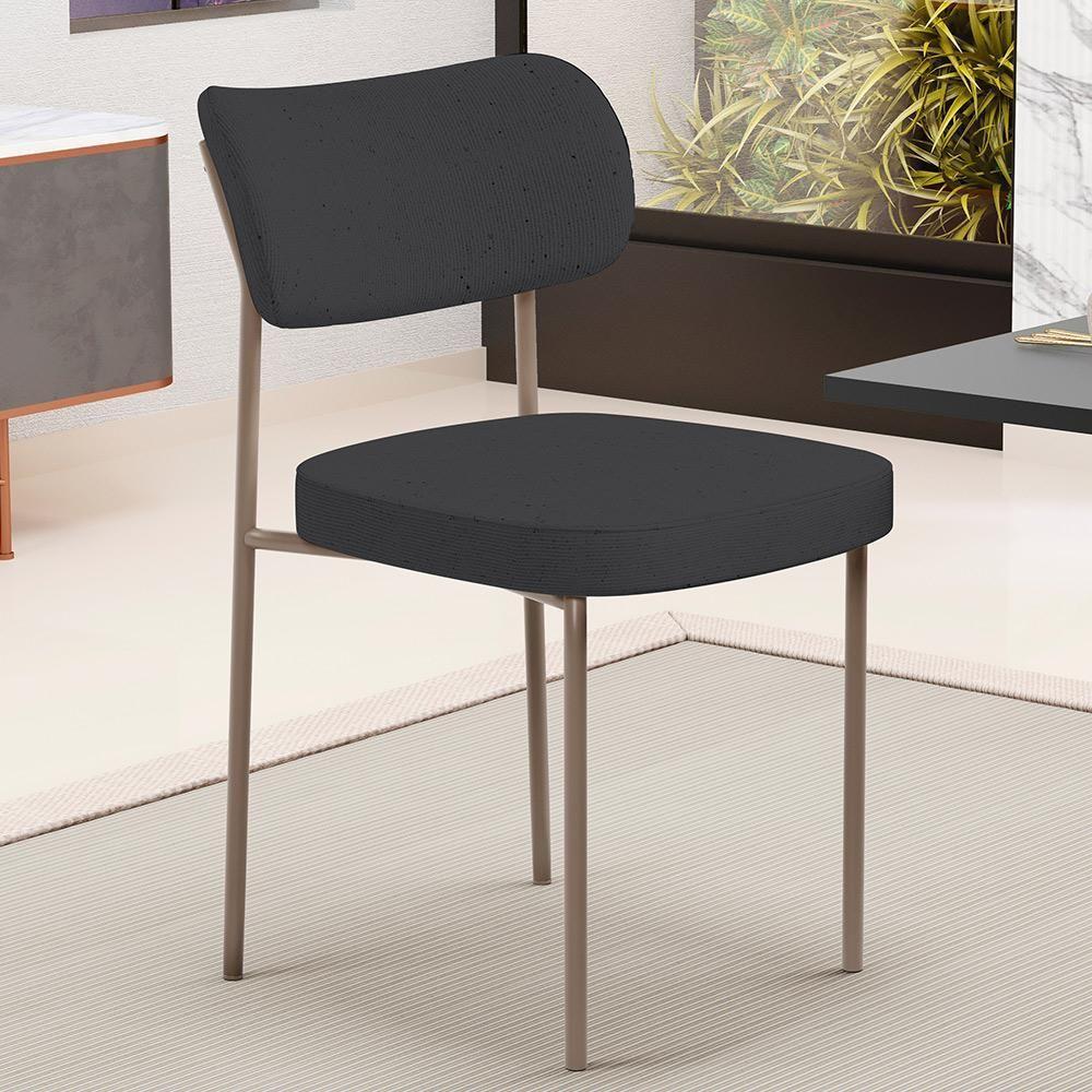 Kit 04 Cadeiras Decorativa Estofada Para Sala De Jantar Melina Base Arena L02 Linho Chumbo - Lyam Decor - 2