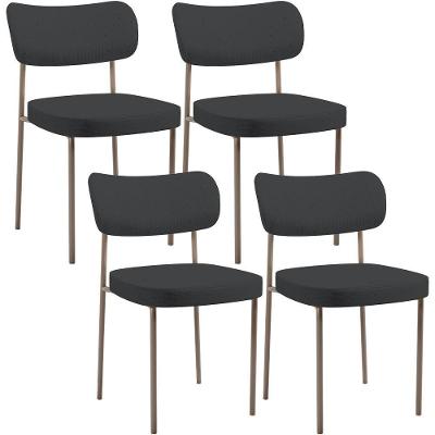 Kit 04 Cadeiras Decorativa Estofada Para Sala De Jantar Melina Base Arena L02 Linho Chumbo - Lyam Decor