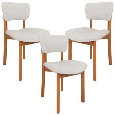 Kit 03 Cadeiras Para Sala De Jantar Cozinha Living Estofada Dara L02 Bouclê Cru - Lyam Decor