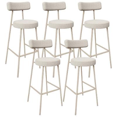 Kit 05 Banquetas Alta Bar Cozinha Sala De Jantar Aço Milão Arena L02 Bouclê Creme - Lyam Decor