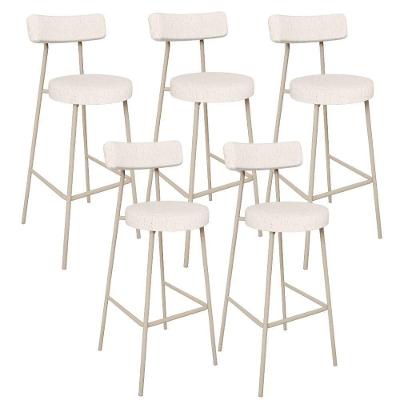 Kit 05 Banquetas Alta Bar Cozinha Sala De Jantar Aço Milão Arena L02 Linho Cru - Lyam Decor