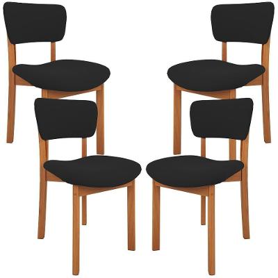 Kit 04 Cadeiras Para Sala De Jantar Cozinha Living Estofada Dara L02 Suede Preto - Lyam Decor