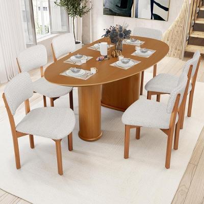 Kit 04 Cadeiras Dara L02 em Madeira com Assento em Bouclê Creme para Cozinha e Living