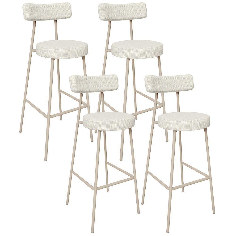 Kit 04 Banquetas Alta Bar Cozinha Sala De Jantar Aço Milão Arena L02 Linho Champagne - Lyam Decor - 1