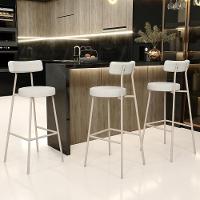 Kit 04 Banquetas Alta Bar Cozinha Sala De Jantar Aço Milão Arena L02 Linho Champagne - Lyam Decor - 2