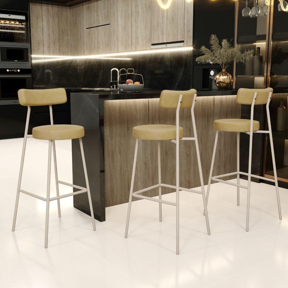 Kit 04 Banquetas Alta Bar Cozinha Sala De Jantar Aço Milão Arena L02 Couríssimo Fendi - Lyam Decor - 2