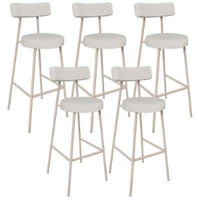 Kit 05 Banquetas Milão Arena L02 Assento em Tecido Base em Aço com Encosto Creme