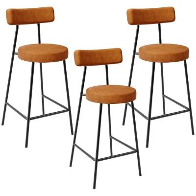 Kit 03 Banquetas Baixa Para Cozinha Sala De Jantar Bar Bancada Milão L02 Couríssimo Canela - Lyam Decor