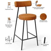 Kit 03 Banquetas Baixa Para Cozinha Sala De Jantar Bar Bancada Milão L02 Couríssimo Canela - Lyam Decor