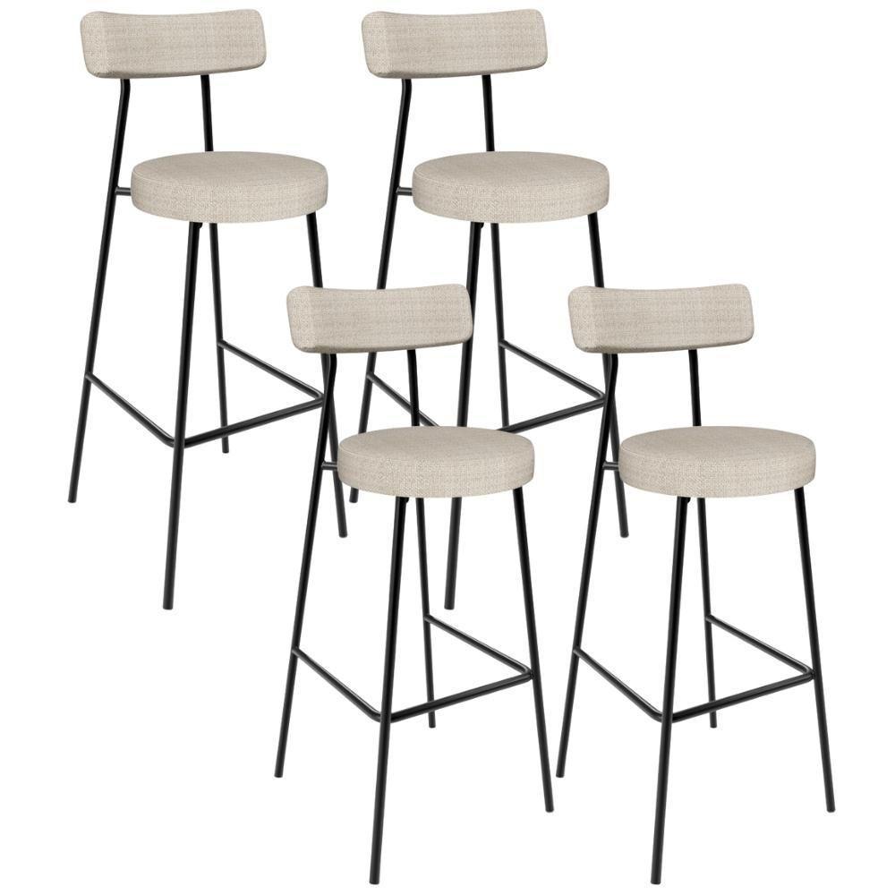 Kit 04 Banquetas Alta Bar Cozinha Sala De Jantar Estrutura Em Aço Milão L02 Linho Palha - Lyam Decor - 1