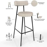 Kit 04 Banquetas Alta Bar Cozinha Sala De Jantar Estrutura Em Aço Milão L02 Linho Palha - Lyam Decor - 2