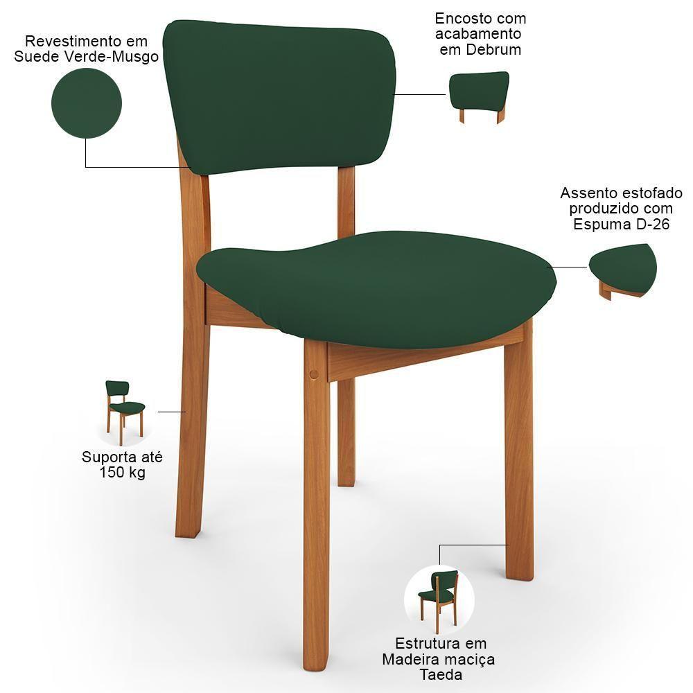 Kit 04 Cadeiras Para Sala De Jantar Cozinha Living Estofada Dara L02 Suede Verde Musgo - Lyam Decor - 4
