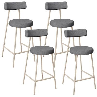 Kit 04 Banquetas Baixa Cozinha Sala Jantar Bancada Milão Arena L02 Linho Cinza Escuro - Lyam Decor