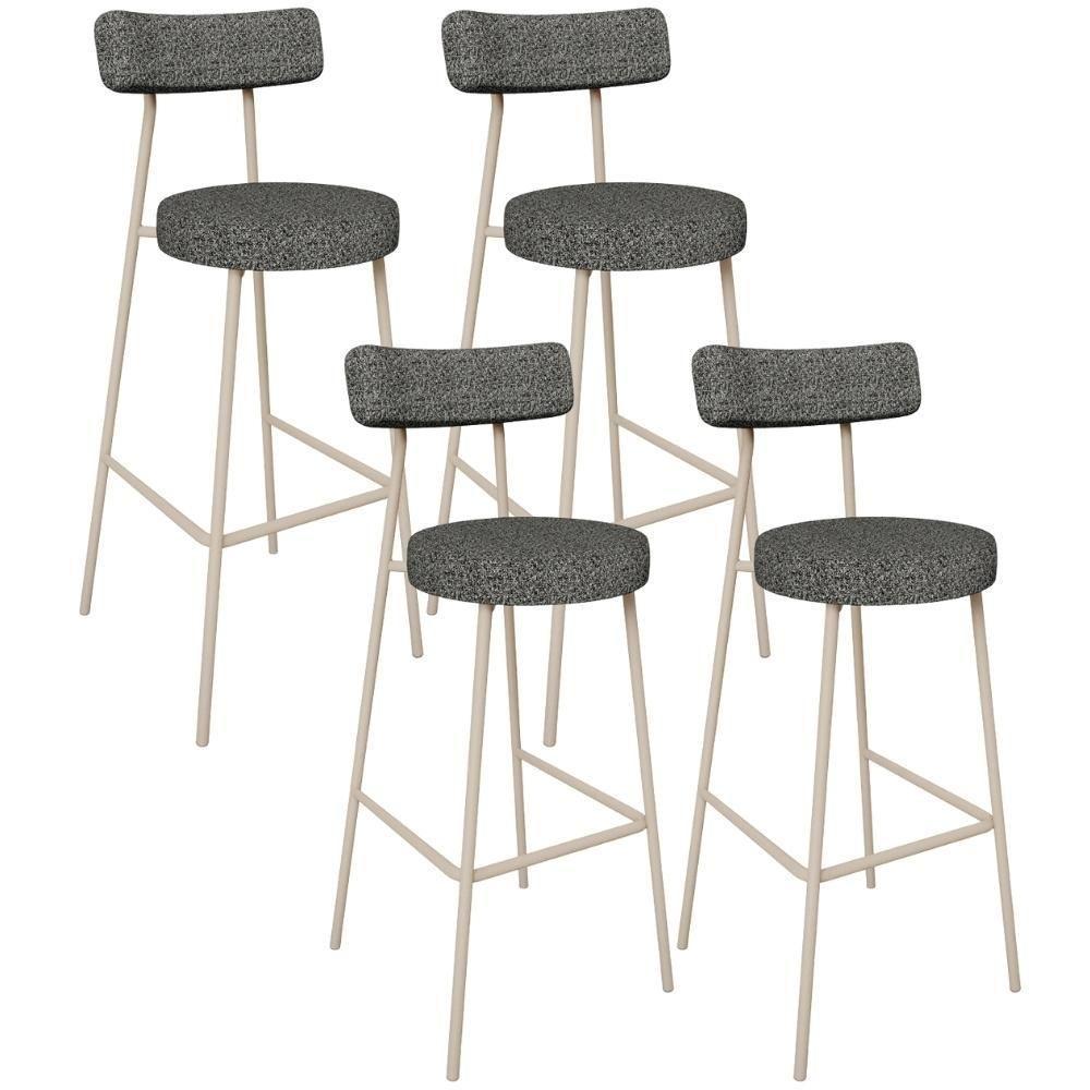 Kit 04 Banquetas Alta Bar Cozinha Sala De Jantar Aço Milão Arena L02 Linho Mescla Chumbo - Lyam Decor - 1