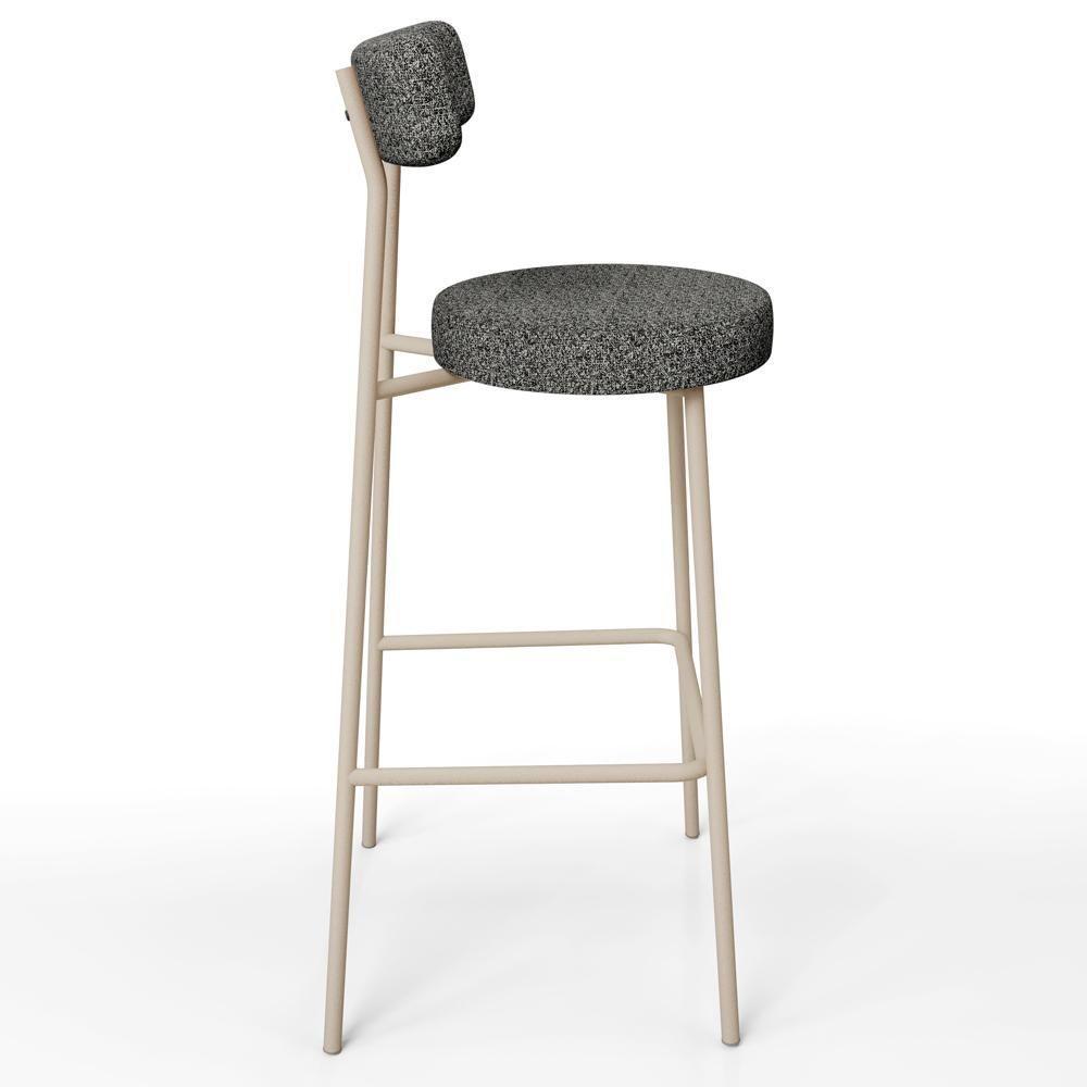 Kit 04 Banquetas Alta Bar Cozinha Sala De Jantar Aço Milão Arena L02 Linho Mescla Chumbo - Lyam Decor - 6