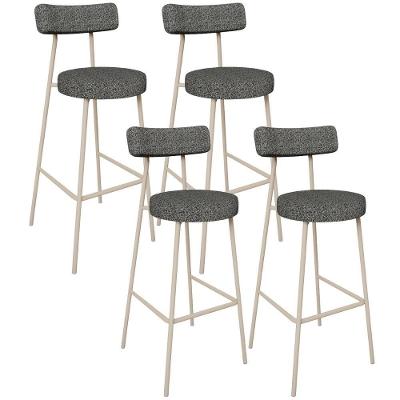 Kit 04 Banquetas Alta Bar Cozinha Sala De Jantar Aço Milão Arena L02 Linho Mescla Chumbo - Lyam Decor