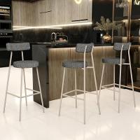 Kit 04 Banquetas Alta Bar Cozinha Sala De Jantar Aço Milão Arena L02 Linho Mescla Chumbo - Lyam Decor - 2