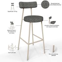 Kit 04 Banquetas Alta Bar Cozinha Sala De Jantar Aço Milão Arena L02 Linho Mescla Chumbo - Lyam Decor