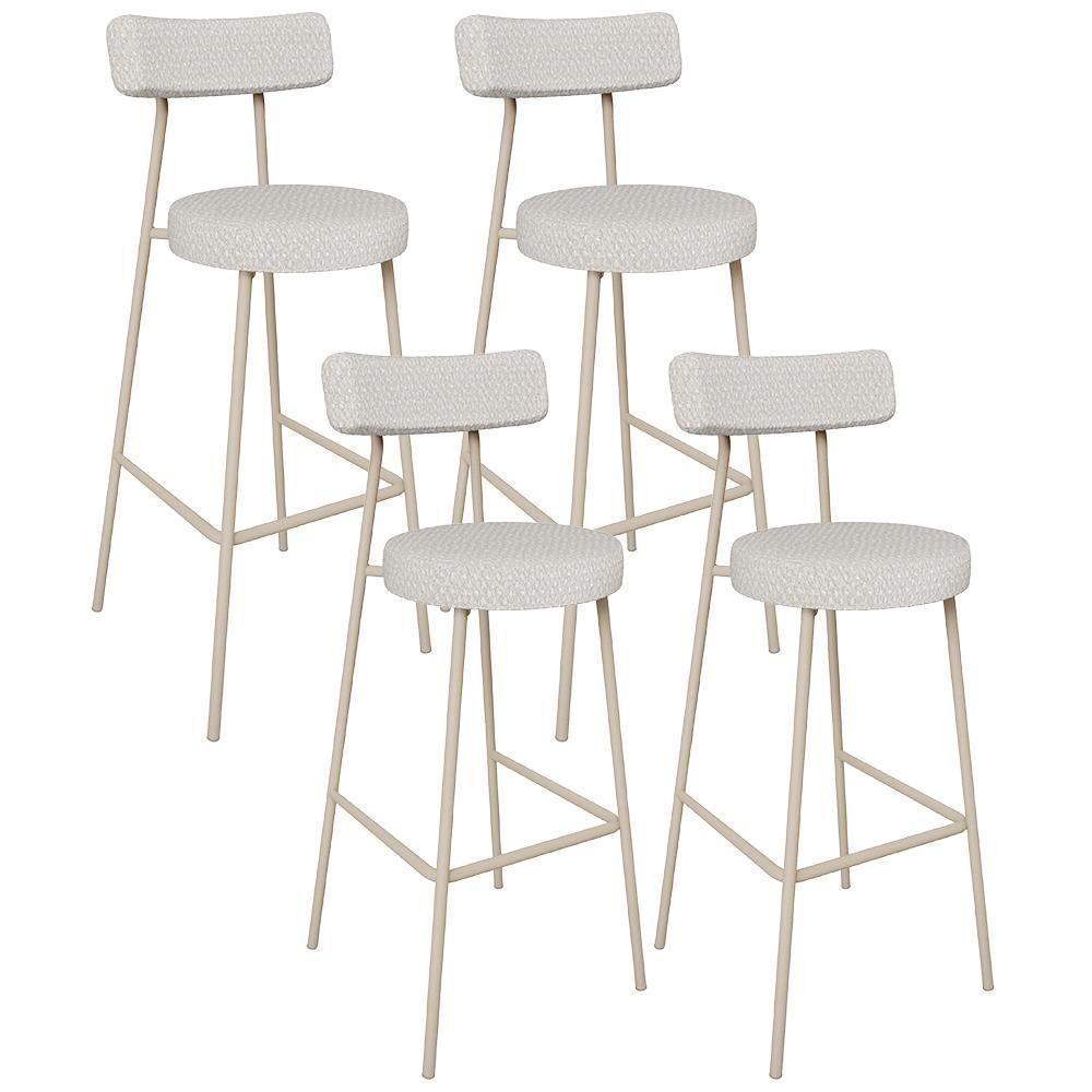 Kit 04 Banquetas Alta Bar Cozinha Sala De Jantar Aço Milão Arena L02 Bouclê Cru - Lyam Decor - 1