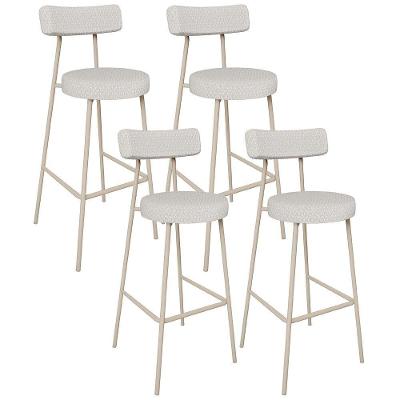 Kit 04 Banquetas Alta Bar Cozinha Sala De Jantar Aço Milão Arena L02 Bouclê Cru - Lyam Decor