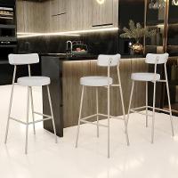 Kit 04 Banquetas Alta Bar Cozinha Sala De Jantar Aço Milão Arena L02 Bouclê Cru - Lyam Decor - 2