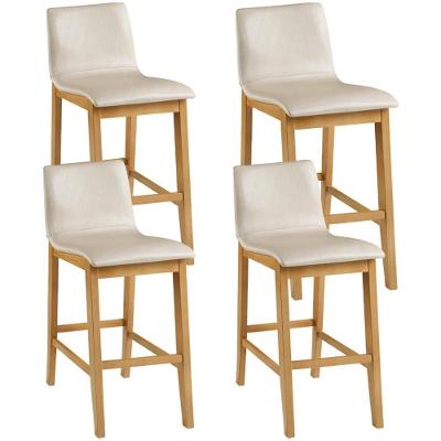 Kit 04 Banquetas Altas Estofada Para Cozinha Sala De Jantar Fixa Elis B05 Facto Bege - Lyam Decor