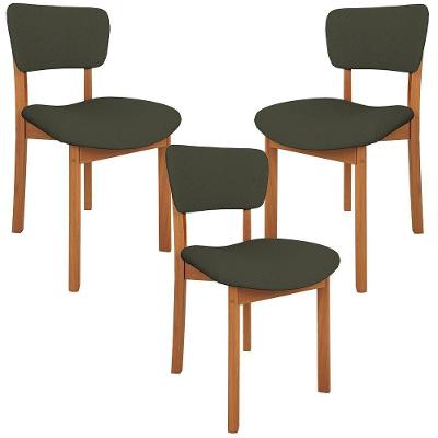 Kit 03 Cadeiras Para Sala De Jantar Cozinha Living Estofada Dara L02 Linho Verde Musgo - Lyam Decor