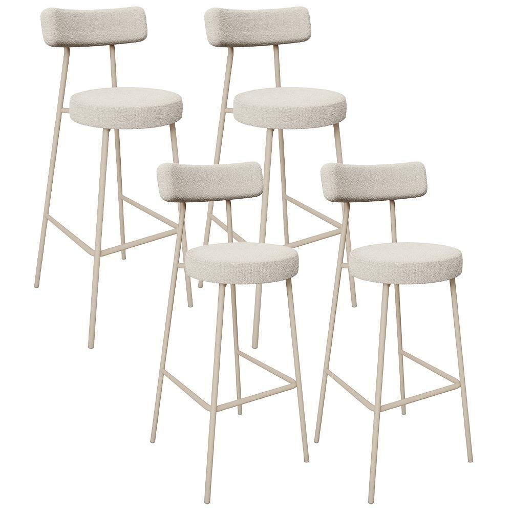 Kit 04 Banquetas Alta Bar Cozinha Sala De Jantar Aço Milão Arena L02 Bouclê Creme - Lyam Decor - 1