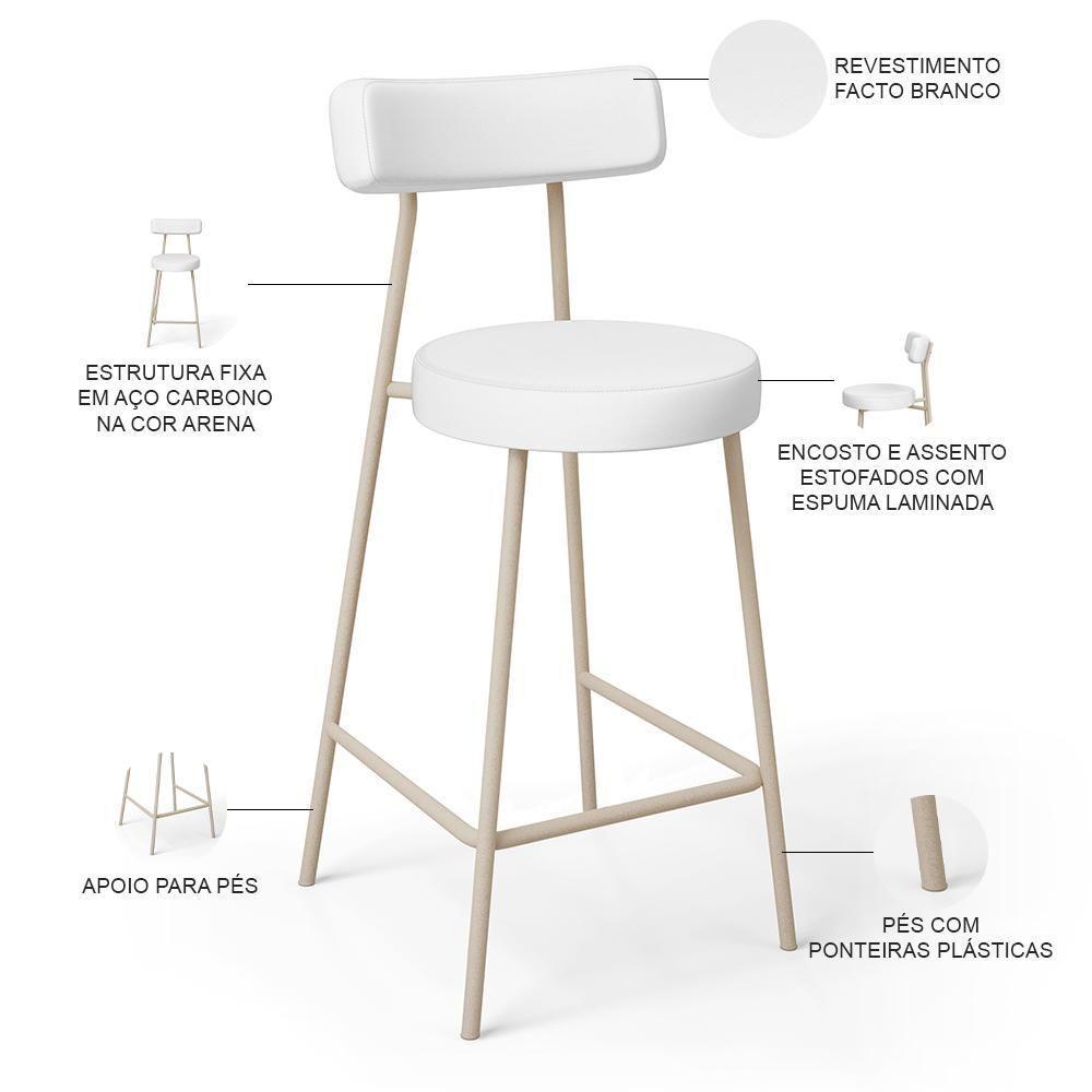 Kit 04 Banquetas Baixa Cozinha Sala Jantar Bancada Milão Arena L02 Facto Branco - Lyam Decor - 4