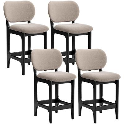 Kit 04 Banquetas Baixa Bar Cozinha E Sala De Jantar Fixa Betta L02 Preto Bouclê Bege - Lyam Decor