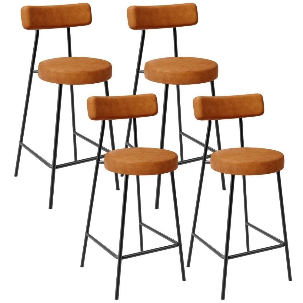 Kit 04 Banquetas Baixa Para Cozinha Sala De Jantar Bar Bancada Milão L02 Couríssimo Canela - Lyam Decor - 1