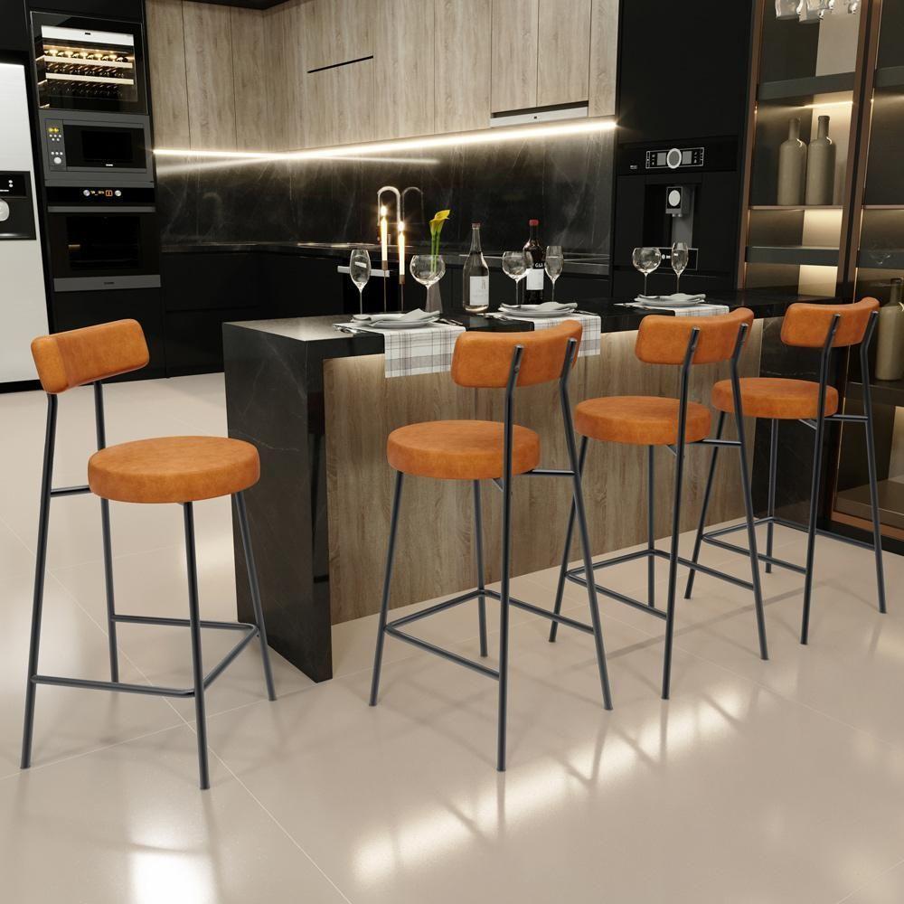 Kit 04 Banquetas Baixa Para Cozinha Sala De Jantar Bar Bancada Milão L02 Couríssimo Canela - Lyam Decor - 2