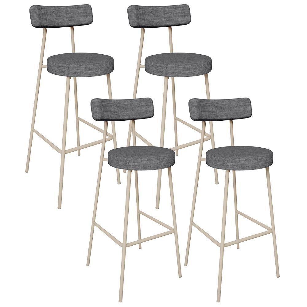 Kit 04 Banquetas Alta Bar Cozinha Sala De Jantar Aço Milão Arena L02 Linho Cinza Escuro - Lyam Decor - 1