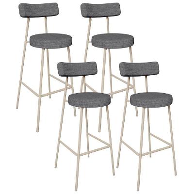 Kit 04 Banquetas Alta Bar Cozinha Sala De Jantar Aço Milão Arena L02 Linho Cinza Escuro - Lyam Decor