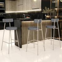 Kit 04 Banquetas Alta Bar Cozinha Sala De Jantar Aço Milão Arena L02 Linho Cinza Escuro - Lyam Decor - 2