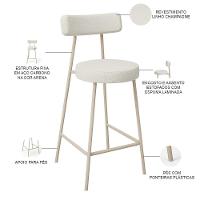 Kit 04 Banquetas Baixa Cozinha Sala Jantar Bancada Milão Arena L02 Linho Champagne - Lyam Decor