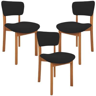 Kit 03 Cadeiras Para Sala De Jantar Cozinha Living Estofada Dara L02 Suede Preto - Lyam Decor