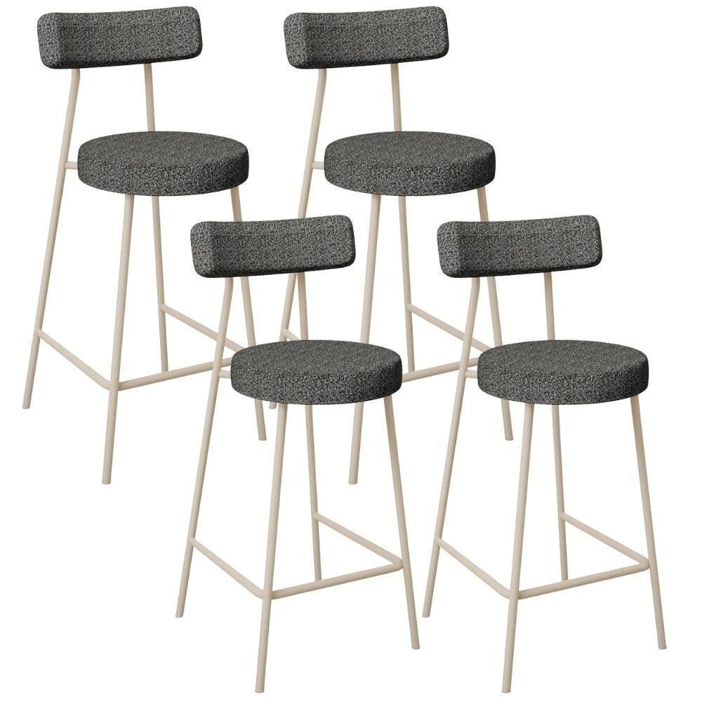 Kit 04 Banquetas Baixa Cozinha Sala Jantar Bancada Milão Arena L02 Linho Mescla Chumbo - Lyam Decor - 1