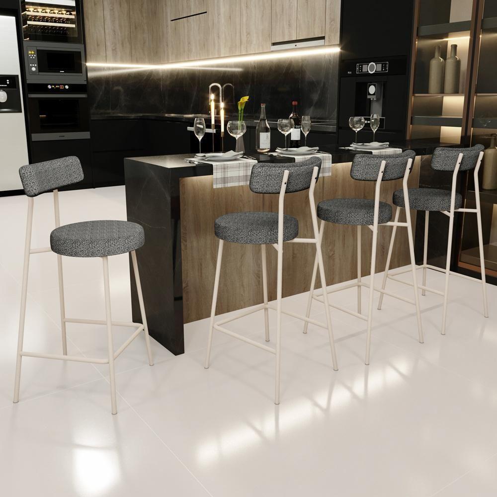 Kit 04 Banquetas Baixa Cozinha Sala Jantar Bancada Milão Arena L02 Linho Mescla Chumbo - Lyam Decor - 2