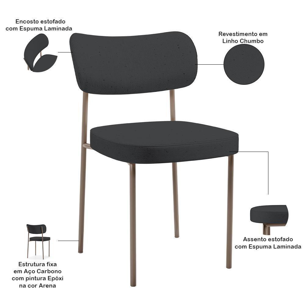 Kit 02 Cadeiras Para Sala De Jantar Melina Base Arena L02 Linho Chumbo - Lyam Decor - 4