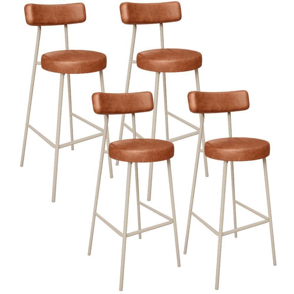 Kit 04 Banquetas Alta Bar Cozinha Sala De Jantar Aço Milão Arena L02 Couríssimo Camel - Lyam Decor - 1