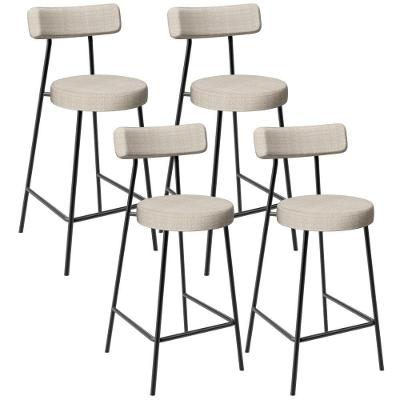 Kit 4 Banquetas Baixa Milão L02 Assento Linho Estrutura Aço com Encosto Altura 65 Bege