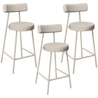 Kit 03 Banquetas Baixa Cozinha Sala Jantar Bancada Milão Arena L02 Linho Palha - Lyam Decor - 1