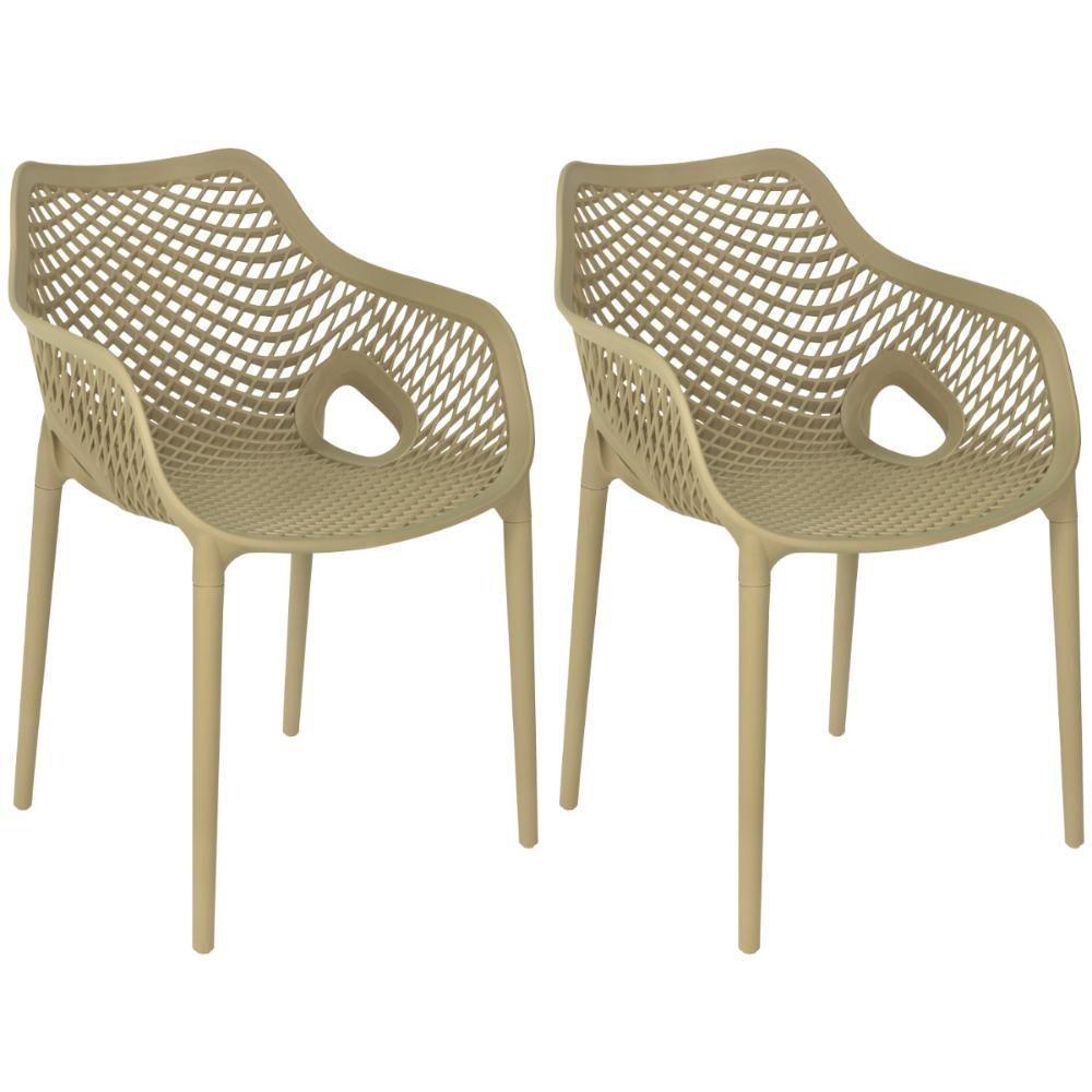 Kit 2 Cadeiras De Jantar Design Suits Com Braços Empilhável Em Polipropileno - Nude - 1