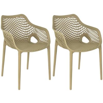 Kit 2 Cadeiras De Jantar Design Suits Com Braços Empilhável Em Polipropileno - Nude