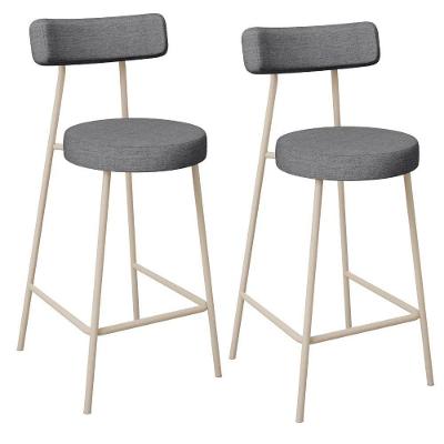 Kit 02 Banquetas Baixa Cozinha Sala Jantar Bancada Milão Arena L02 Linho Cinza Escuro - Lyam Decor